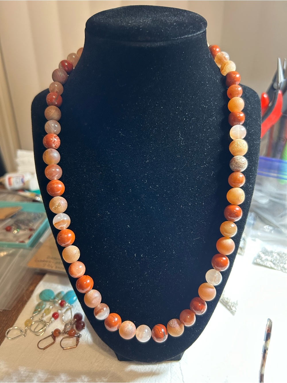 Handmade Orange Agate Beaded Necklace - Elegant Women's Jewelry and earrings